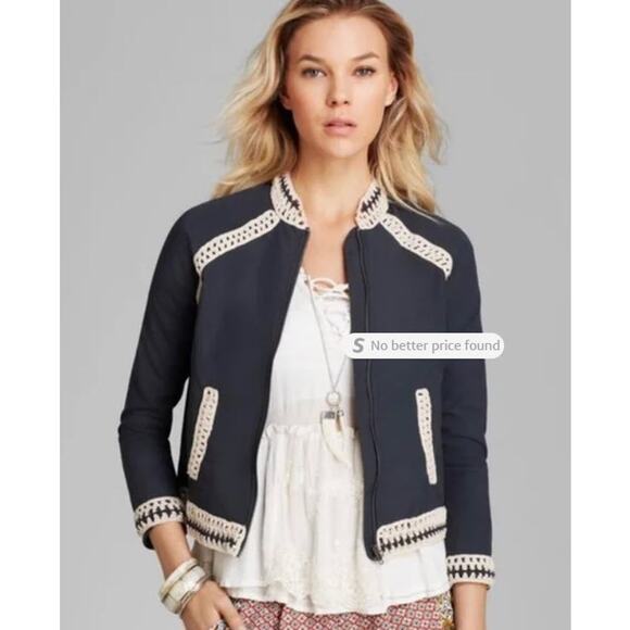 Free People Baseball Bomber Crochet Boho Jacket - Picture 2 of 9
